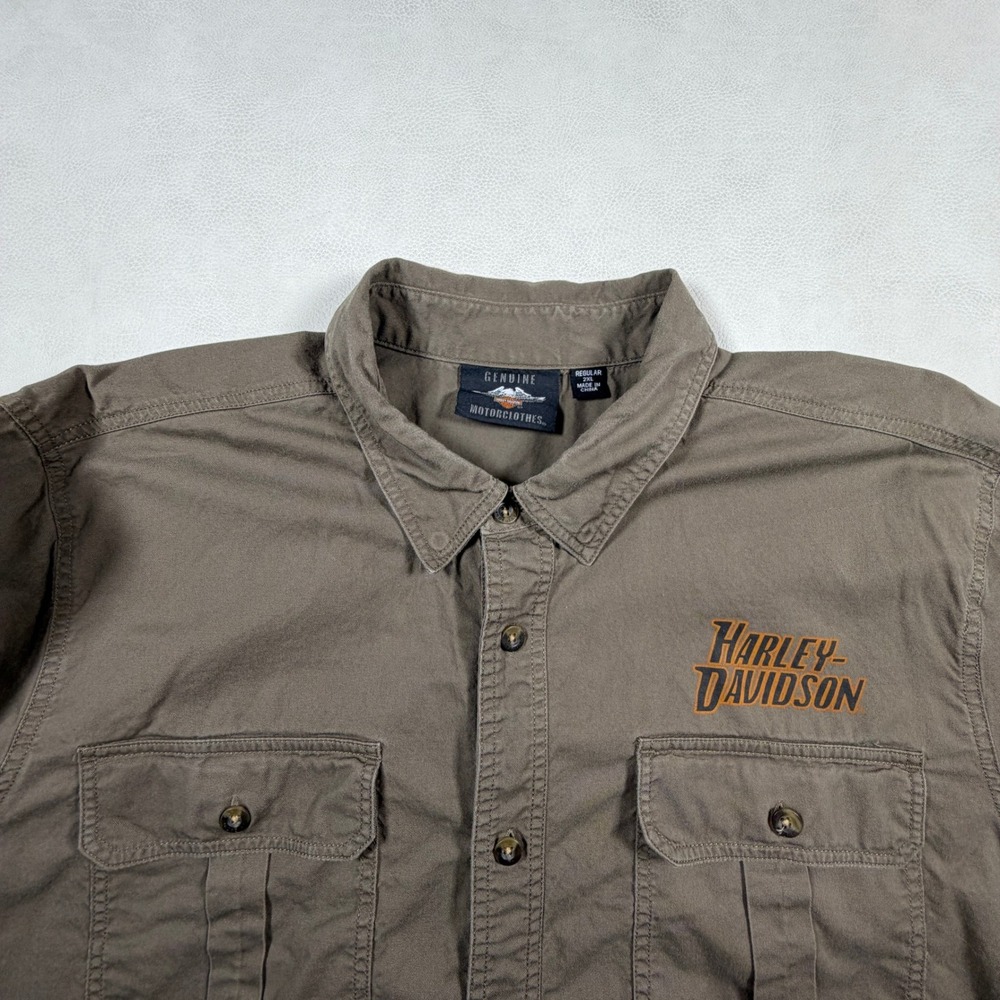 Harley Davidson Mens 2XL Brown Long Sleeve Eagle Graphic Button Down Shirt - Picture 12 of 13